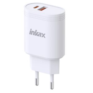 Cargador Inkax USB-A+C 20W blanco