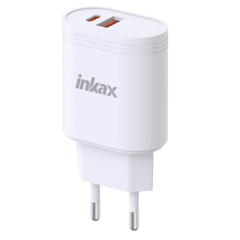 Cargador Inkax USB-A+C 20W blanco