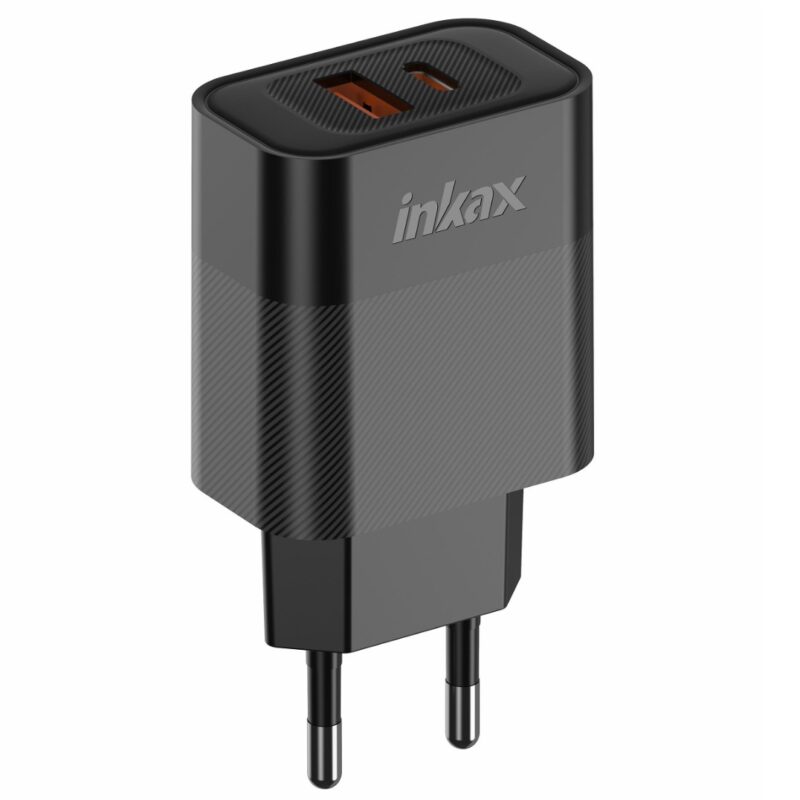Cargador Inkax USB-A+C 20W+18W negro
